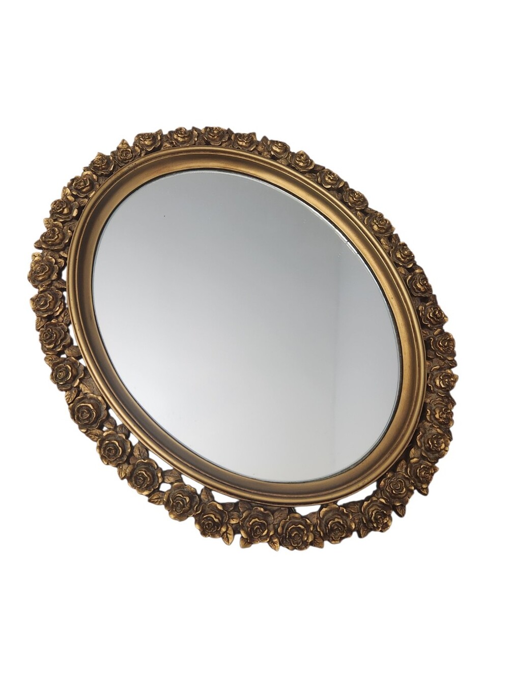 Vintage Oval Table Mirror Vanity Gold Plastic Homco Syroco Roses Nice